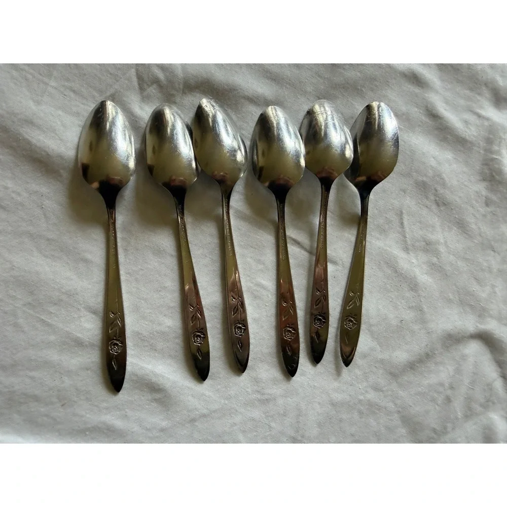 Oneida Community Stainless Morning Rose Teaspoons Set of 6 Floral Silverware 6in
